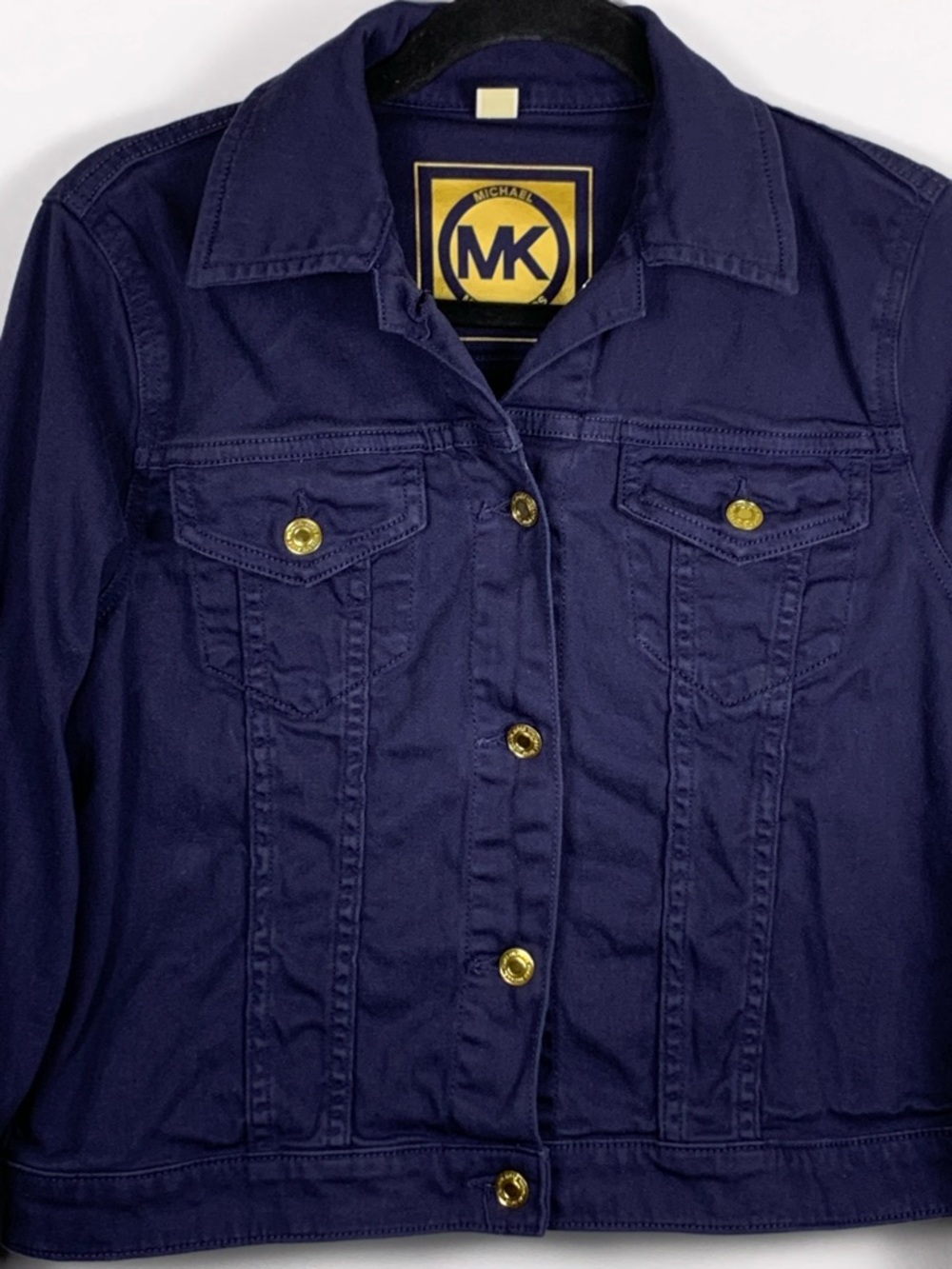 Michael Kors Denim Jacket Womens M Blue Stretch Trucker Gold Buttons Cotton - Picture 6 of 16